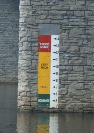 tide level marker on rock wall