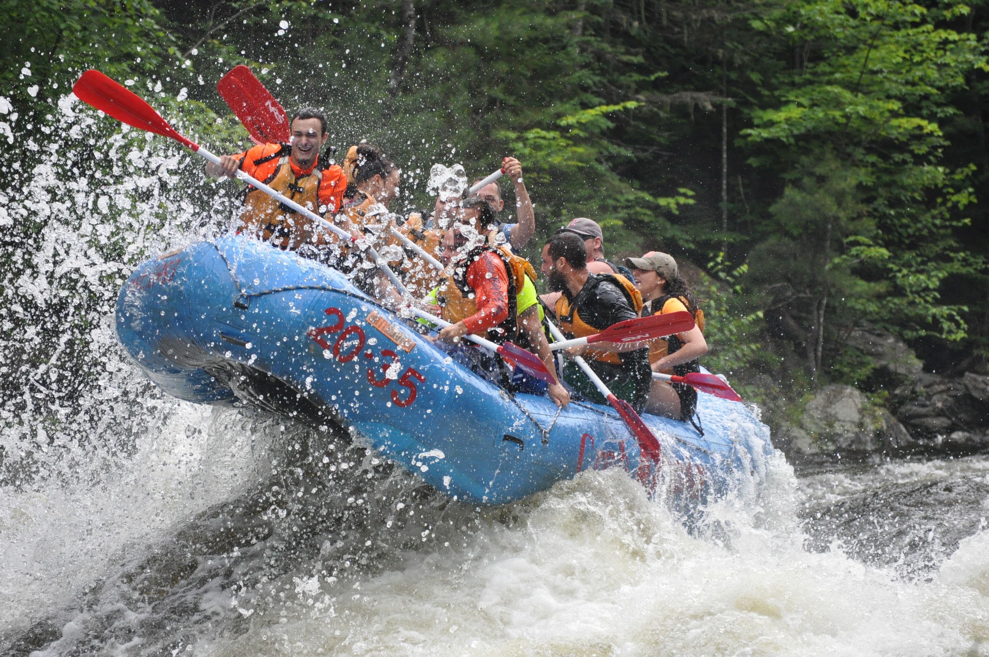 Group of rafters faces high water on Dead River.