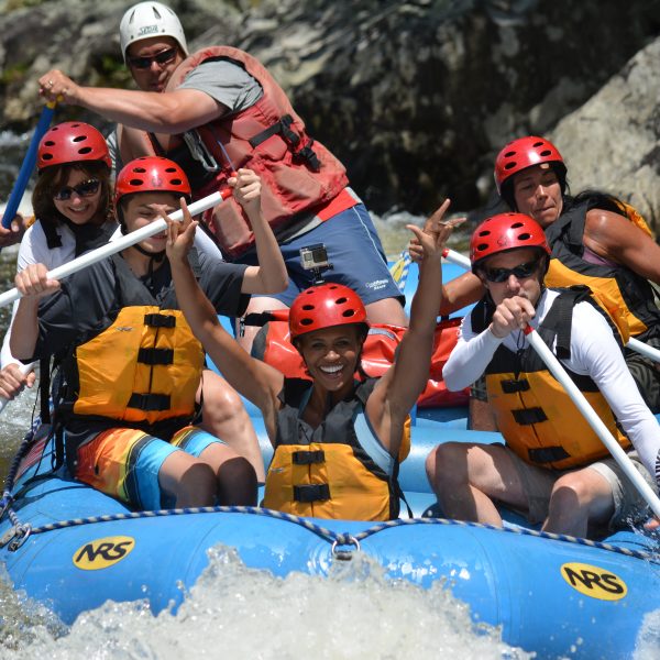 Five rafters enjoying the Deerfield River's Fife Brook section.