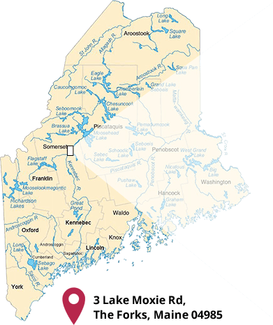 map of Maine highlighting the Forks trail