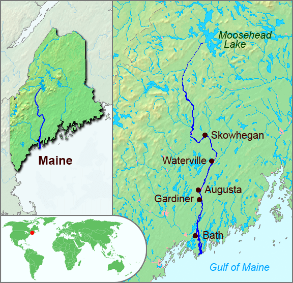 Map of the Kennebec River in Maine